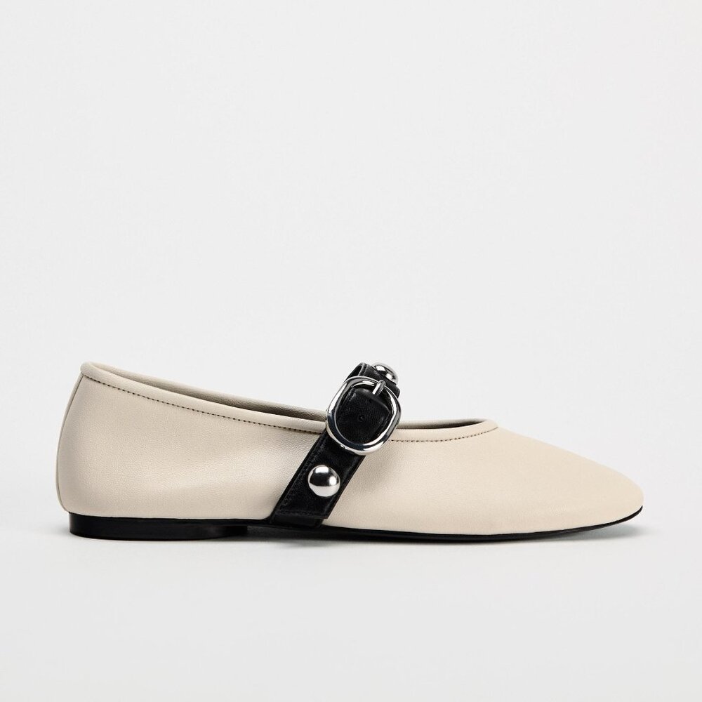White studded ballet flats